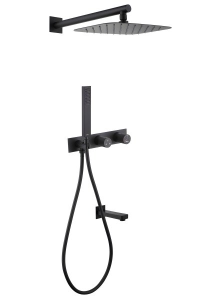 Душевая система Abber Rund AF8717B с изливом, черная матовая