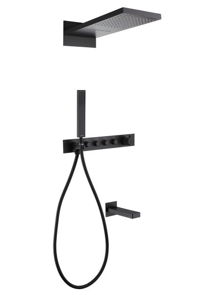 Душевая система Abber Rund AF8753B с изливом, черная матовая