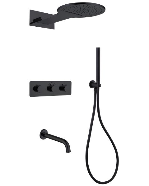 Душевая система Abber Wasser Kreis AF8150B с изливом, черная матовая