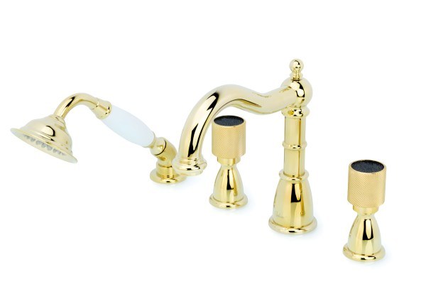 Смеситель на борт ванны Boheme Royal Cristal Black 395, золото