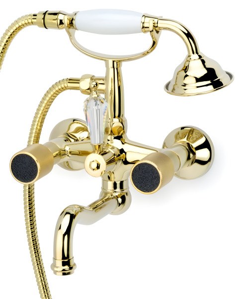 Смеситель для ванны с душем Boheme Royal Cristal Black 293, золото