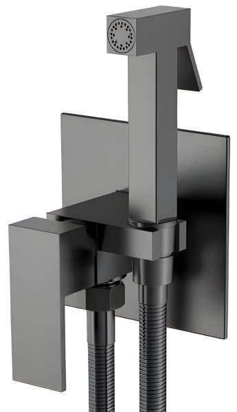 Гигиенический душ Boheme Qubic 477-GM со смесителем, оружейная сталь