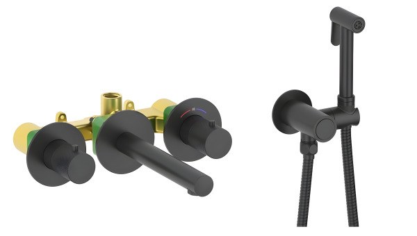 Смеситель для раковины Timo Saona 2383/03SM с гигиенический душем с гигиенический душем, черный матовый