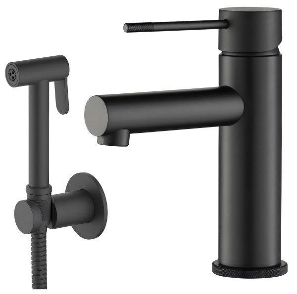 Смеситель для раковины Timo Saona 2360/03G с гигиеническим душем, черный матовый