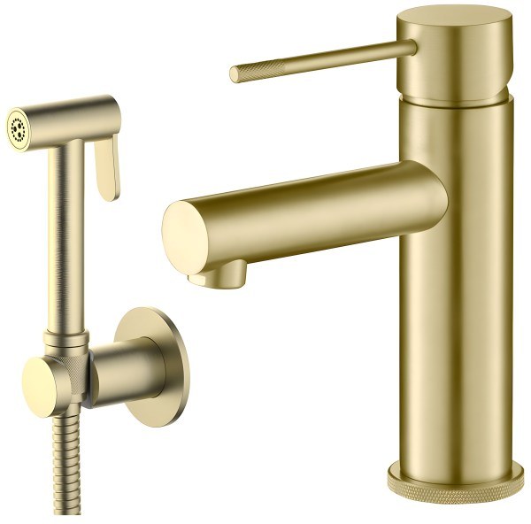 Смеситель для раковины Timo Saona 2360/17G с гигиеническим душем, матовое золото