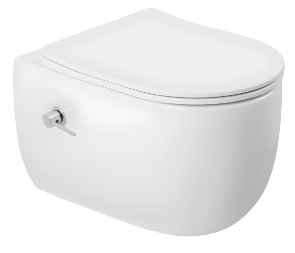 Подвесной унитаз Abber Bequem AC1104TNS с функцией биде, белый с сиденьем с функцией биде, белый с сиденьем