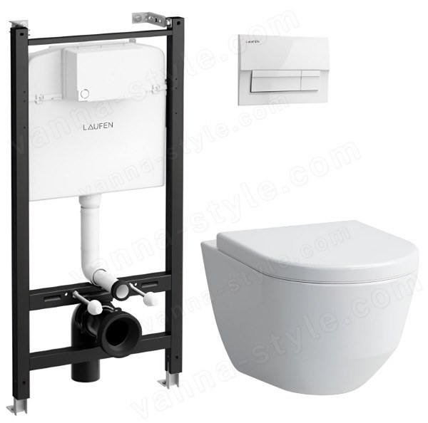 Комплект унитаза с инсталляцией Laufen Pro Z.RU93.0.771.6: подвесной унитаз, сиденье, кнопка смыва