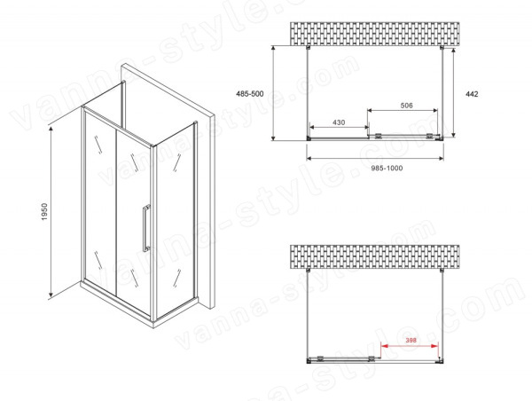 Душевой уголок Abber Schwarzer Diamant AG30100BH-S50B-S50B 100x50 раздв 100x50 раздвижной, профиль черный