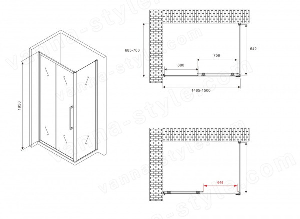 Душевой уголок Abber Schwarzer Diamant AG30150MH-S70M 150x70 раздвижной 150x70 раздвижной, профиль хром