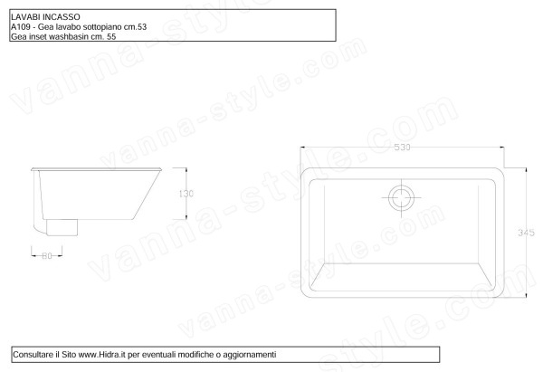 Раковина Hidra Lavabi A109/001 53x34.5, белая глянцевая 53x34.5, белая глянцевая