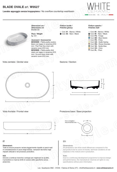 Раковина White Ceramic Blade W0527FM 60x36, серая матовая 60x36, серая матовая