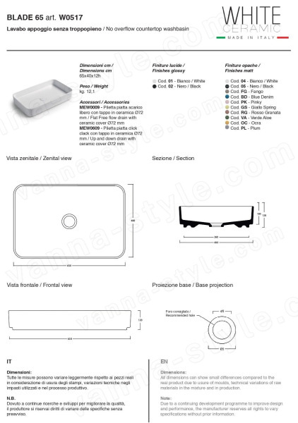 Раковина White Ceramic Blade W0517SETFM/Blade 65x40, серая матовая 65x40, серая матовая