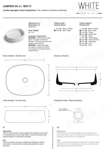 Раковина White Ceramic Jumper W0717PL 50x40, сливовая матовая 50x40, сливовая матовая