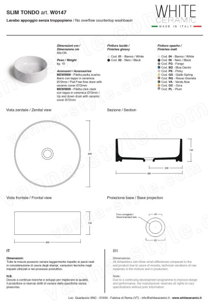 Раковина White Ceramic Slim W0147FM 40x40, серая матовая 40x40, серая матовая