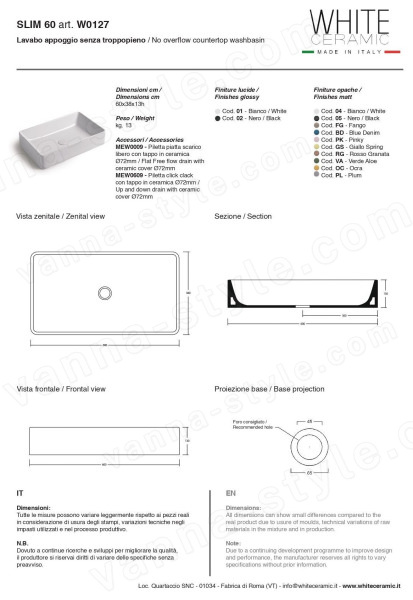 Раковина White Ceramic Slim W012705 60x38, черная матовая 60x38, черная матовая
