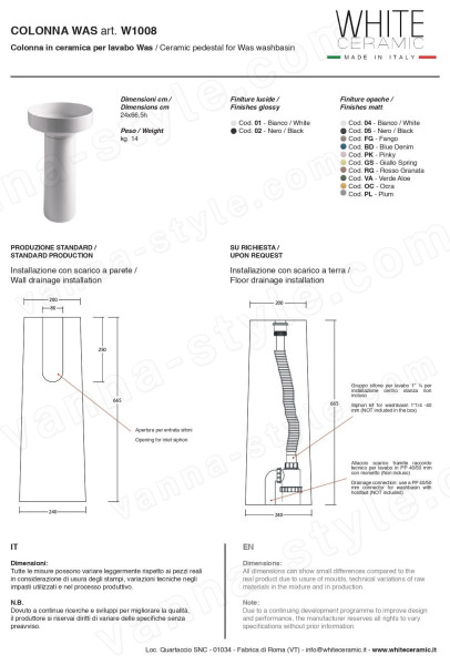 Раковина White Ceramic Was W100805 24x66.5, черная матовая 24x66.5, черная матовая