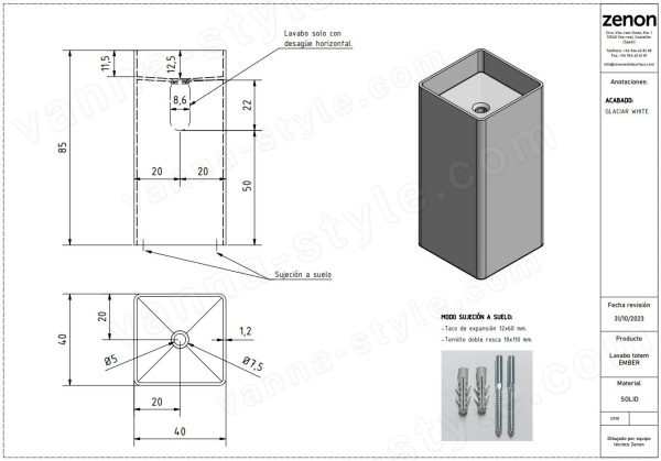 Раковина Zenon Ember 4000.000.000.000.42153 40x40, белая матовая 40x40, белая матовая