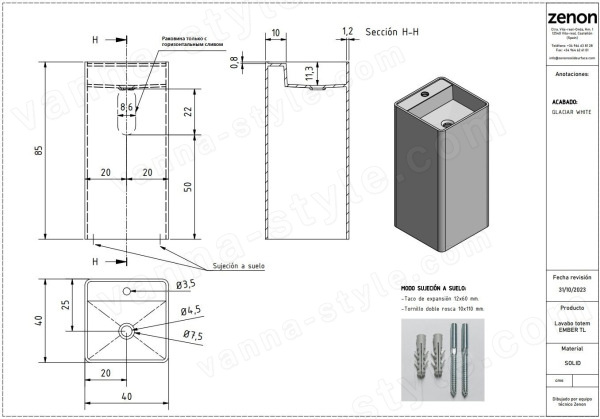 Раковина Zenon Ember 4000.000.000.000.42154 40x40, белая матовая 40x40, белая матовая
