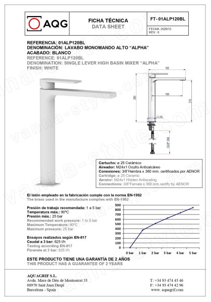 Смеситель для раковины AQG Alpha 01ALP120BL, белый матовый, белый матовый