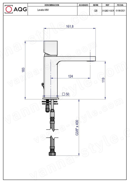 Смеситель для раковины AQG QB 01QBE110CR, хром, хром
