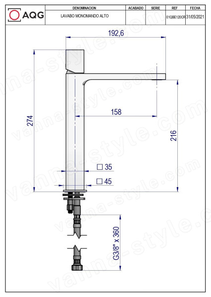 Смеситель для раковины AQG QB 01QBE120CR, хром, хром