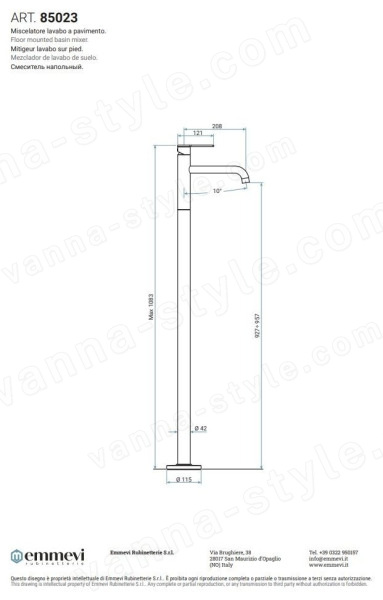 Смеситель для раковины Emmevi Filobrass 85023/CR напольный, хром напольный, хром