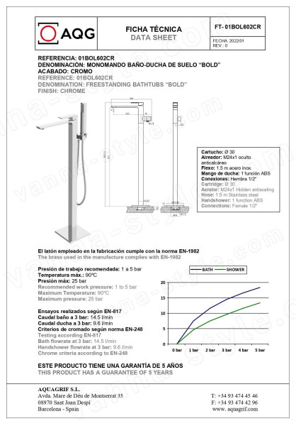 Напольный смеситель для ванны AQG Bold 01BOL602CR, хром, хром