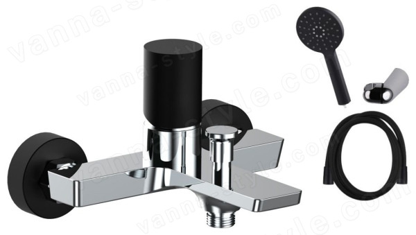 Смеситель для ванны AQG Tube 01TUB421NC, хром-черный матовый, хром-черный матовый