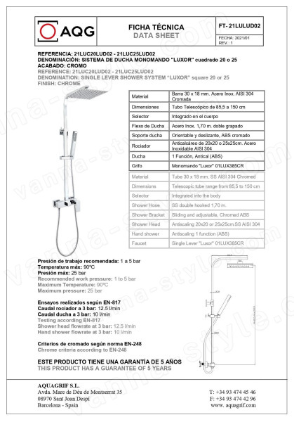 Душевая система AQG Bold 21LUC25LUD02, хром, хром