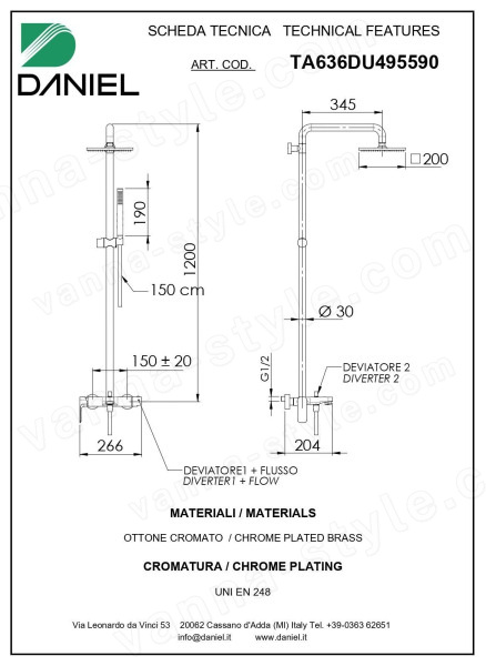 Душевая система Daniel Tiara TA636DU495590-15, черный матовый, черный матовый