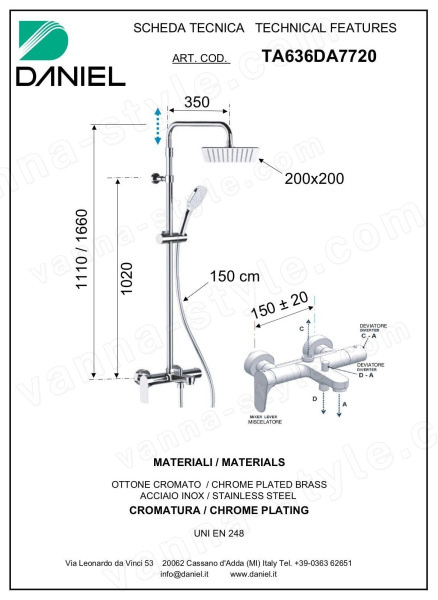 Душевая система Daniel Tiara TA636DA7720-CR, хром, хром