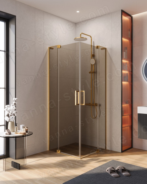 Душевой уголок Cezares SLIDER-A-2-70/80-BR-BORO 70x70, стекло бронза, профиль золото 70x70, стекло бронза, профиль золото