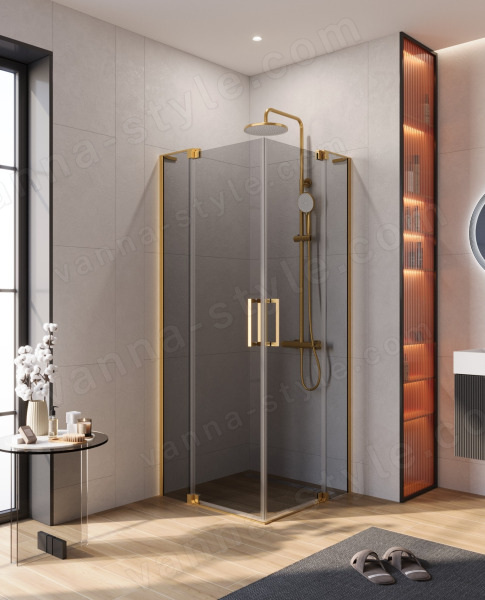 Душевой уголок Cezares SLIDER-A-2-70/80-GRIGIO-BORO 70x70, стекло графит, профиль золото 70x70, стекло графит, профиль золото