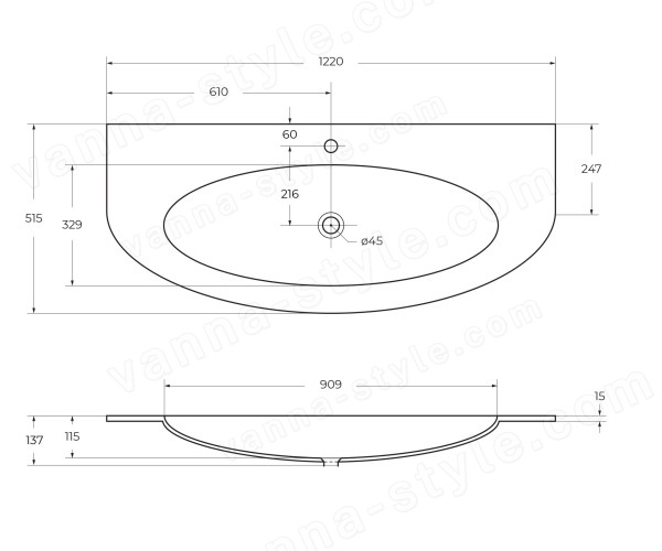 Раковина Cezares EDEN 82368 122x51.5, белая глянцевая 122x51.5, белая глянцевая