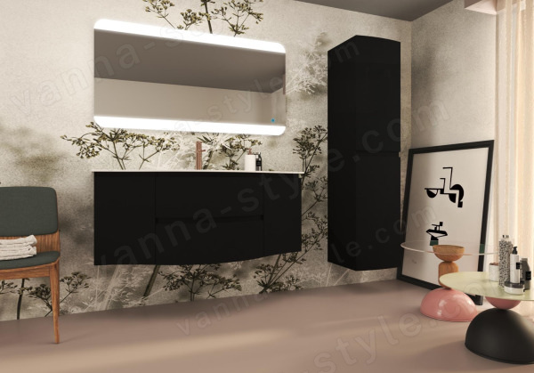 Тумба с раковиной Cezares Vague 00-00013344 138x56 подвесная, черная матовая 138x56 подвесная, черная матовая