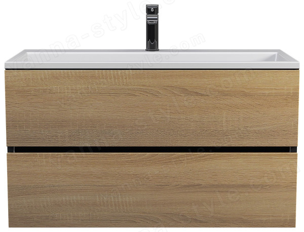 Тумба с раковиной Uperwood Barsa 29830205649 90x45, раковина белая подвесная тумба черная/дуб сон 90x45, раковина белая подвесная тумба черная/дуб сонома