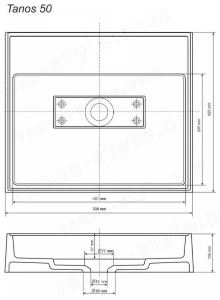 Раковина Uperwood Tanos Quartz RTanosQuartz50B 50x42.5, серая матовая, бетон 50x42.5, серая матовая, бетон