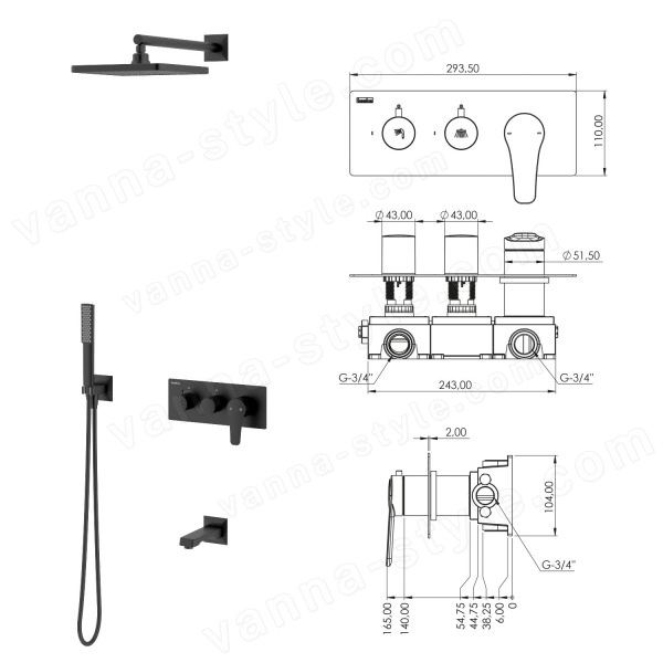 Душевая система TESKA EURO X EX3760 встраиваемая, хром
