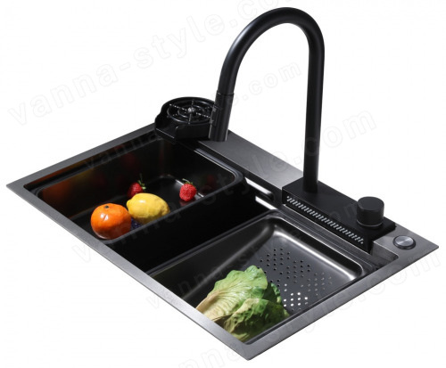 Кухонная мойка Abber Wasser kreis AF2194B 68x46 стальная, черный матовый