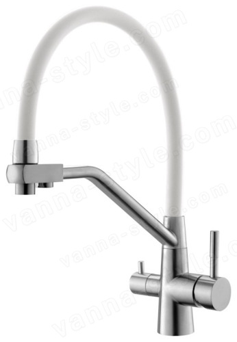 Смеситель для кухни ESKO Kitchen K25SW с подключением фильтра и гибким изливом, белый,сатин
