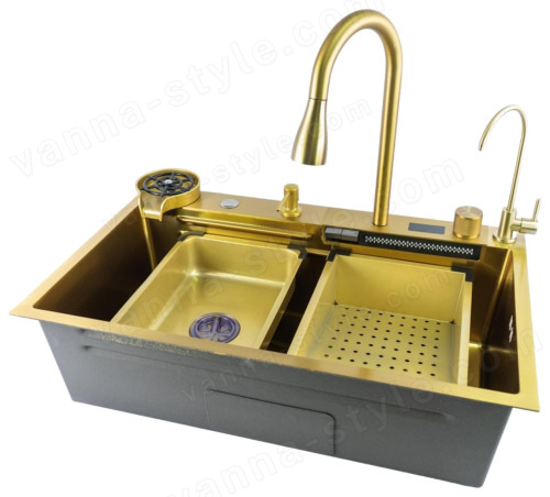 Кухонная мойка Fmark FSC002C 75x46 стальная, матовое золото 75x46 стальная, матовое золото