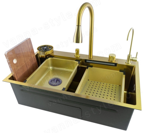 Кухонная мойка Fmark FSC003C 75x46 стальная, матовое золото 75x46 стальная, матовое золото
