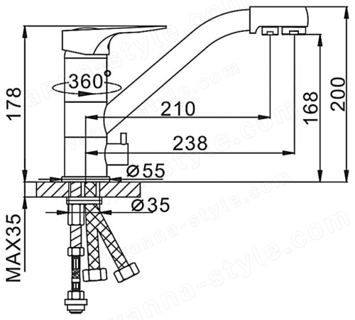 Смеситель для кухни FRAP H04 F4304 с подключением фильтра, хром