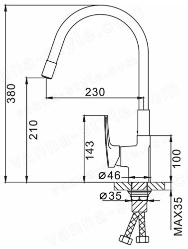 Смеситель для кухни FRAP H53 F4453-04 с гибким изливом, черный