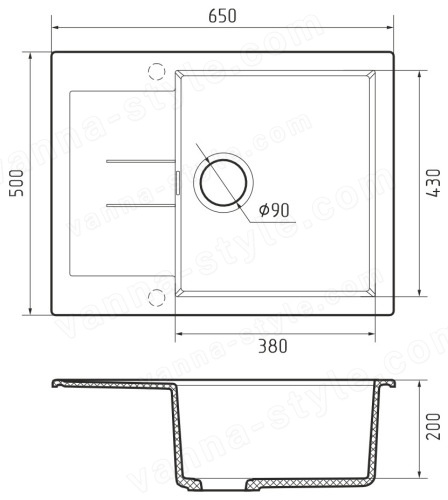 Кухонная мойка Rivelato LM-6550 Gelsomino 65x50 из кварцевого композита, молочный 65x50 из кварцевого композита, молочный