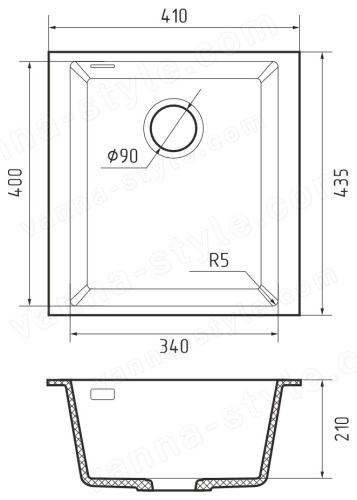 Кухонная мойка Rivelato SR-4134 Bianco latte 41x44 из кварцевого композита, белый 41x44 из кварцевого композита, белый