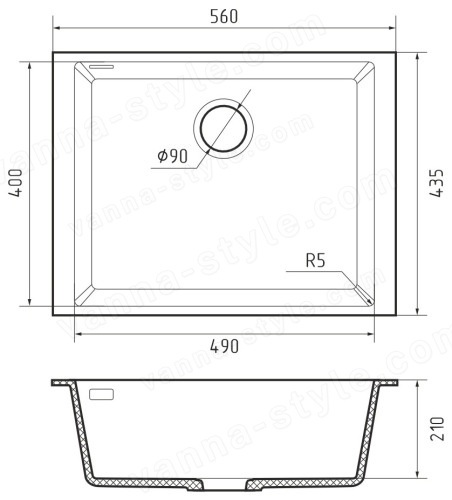 Кухонная мойка Rivelato SR-5649 Nero profondo 56x44 из кварцевого композита, черный 56x44 из кварцевого композита, черный