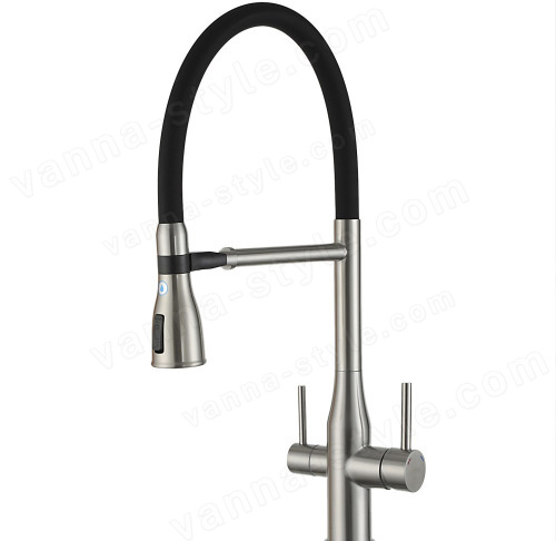 Смеситель для кухни Gappo G99 G4399-75 с подключением фильтра и гибким изливом, сатин