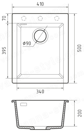 Кухонная мойка Rivelato ZN-4150 Nero profondo 41x50 из кварцевого композита, черный 41x50 из кварцевого композита, черный