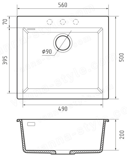 Кухонная мойка Rivelato ZN-5650 Grigio puro 56x50 из кварцевого композита, серый 56x50 из кварцевого композита, серый
